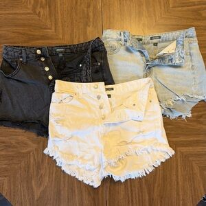 Jean Shorts Bundle White Blue & Black. Cut off high rise button fly. Small